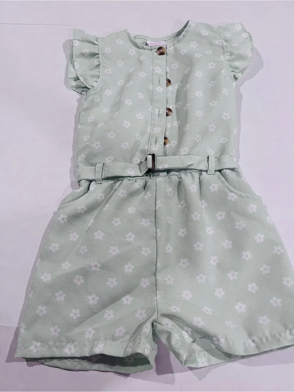 Little Lass Mint Green Floral Top with Button Placket Girl 6X